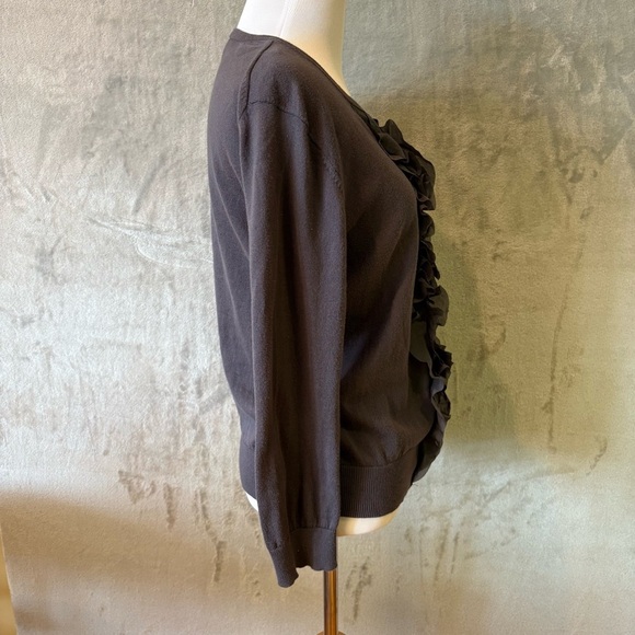 Whimsigoth Dark Romantic Gray Ruffled Mandarin Collar Feminine Cardigan  Sz M - Picture 6 of 13